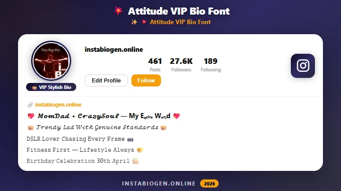 Attitude VIP Instagram Bio Stylish Font
